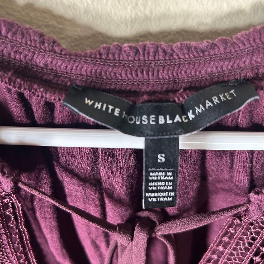 White House Black Market Plum Boho Tie-Neck Cold-Shoulder Tunic - Picture 4 of 6